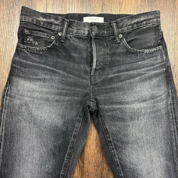 Moussy Vintage Straight Jeans Distressed Faded Black Button Fly Women’s Size 24 - Picture 3 of 12